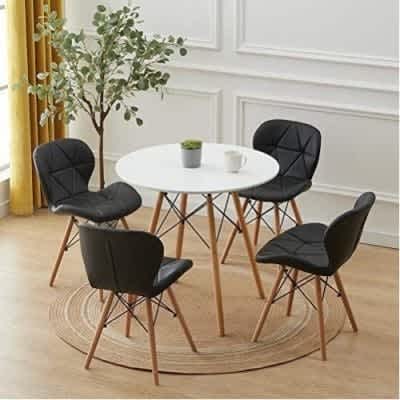 Dining Table With 4 Leather Dining Chair With Wooden Leg