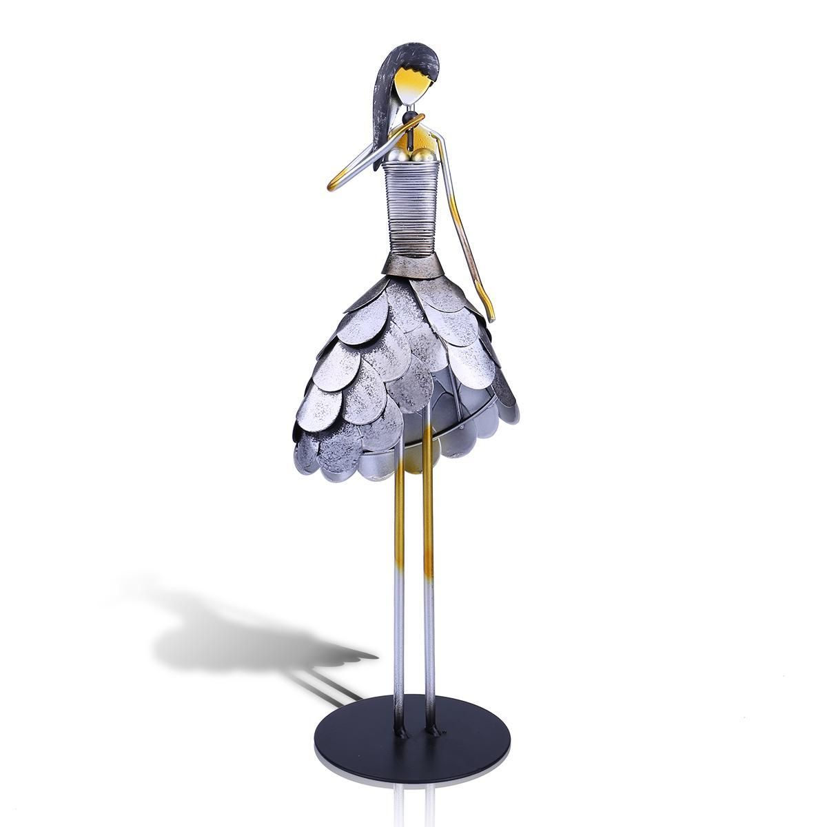 Tooarts Singing Girl Handmade Metal Sculpture Handicraft Home Decor Creative Ornament Music Instrument Gift