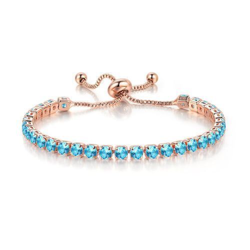 Round Zircon Single Row Adjustable Light Blue Crystal Female Rose Gold Bracelet