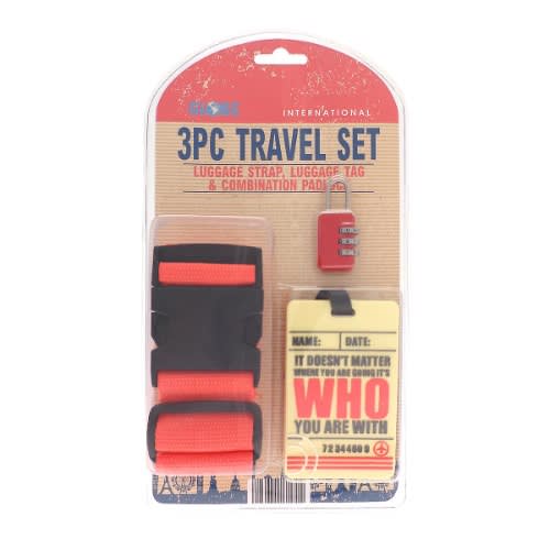 3pc Travel Set - Luggage Strap, Tag And Combination Padlock