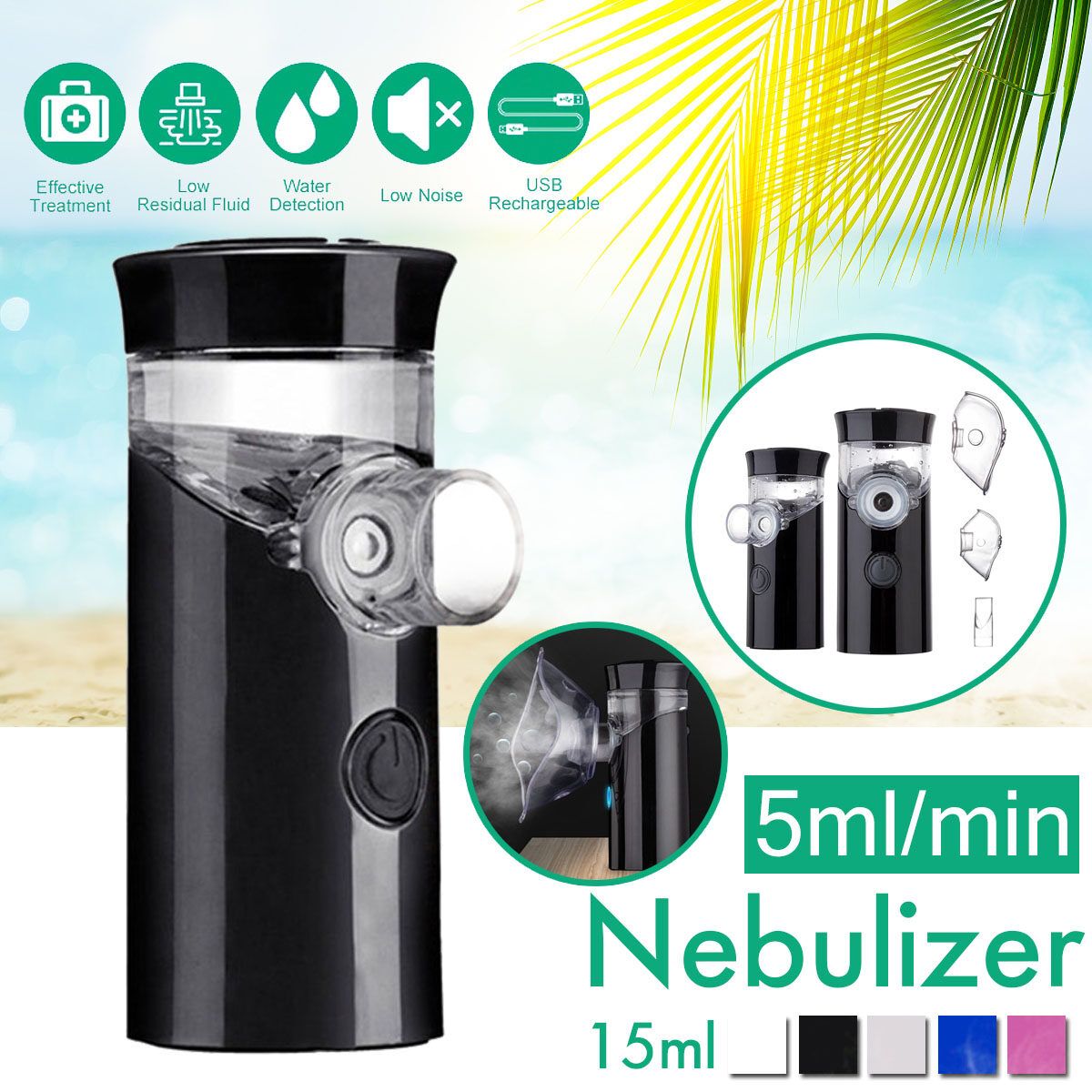 15ml Ultra-quie Handheld Low Noise Ultrasonic Inhaler Nebulizer Machine Humidifier Adult & Kid Atomizer Home Health Asthma Black
