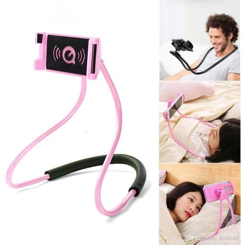 360 Degree Hanging Neck Lazy Mobile Phone Bracket Cell Phone Mount - Pink