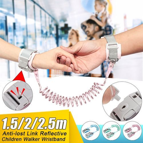 Adjustable Kids Safety Harness Child Wrist Leash Anti-lost Link Children Belt Walking Assistant Baby Walker Wristband Pink Reflective 1.5m