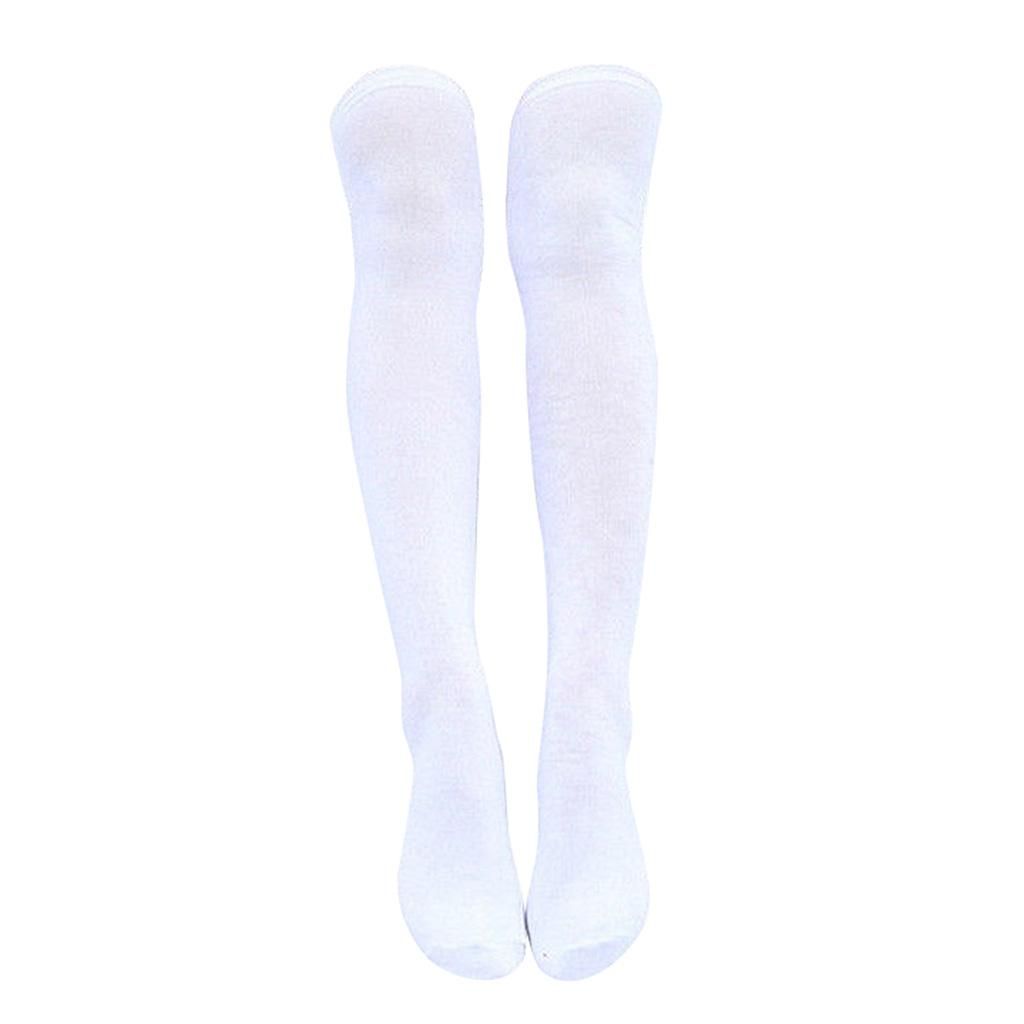 Women Girls Hot Extra Long Thigh High Socks Cotton Stocking White