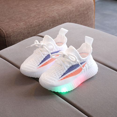 Children's LED Breathable Soft-soled Sports Shoes-(White)