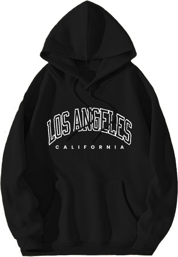 Los Angeles California Printed Hoodie- Black