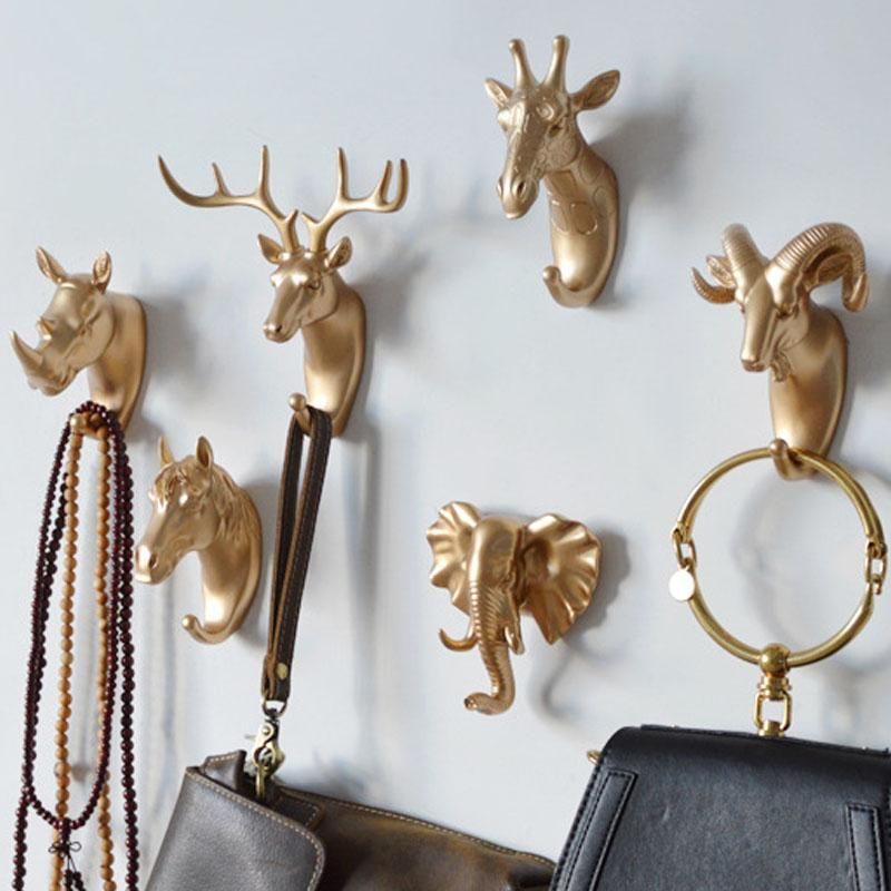 Wall Mounted Hooks Animal Head Rack Coat Caps Wall Hanger Horse Giraffe Elk Elephant Hooks Decorative Decor Bathroom Accessories