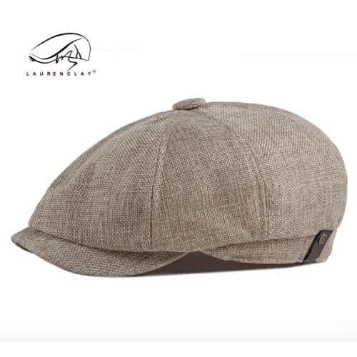 British Men's Linen Octagonal Hat Beret Cap - Khaki