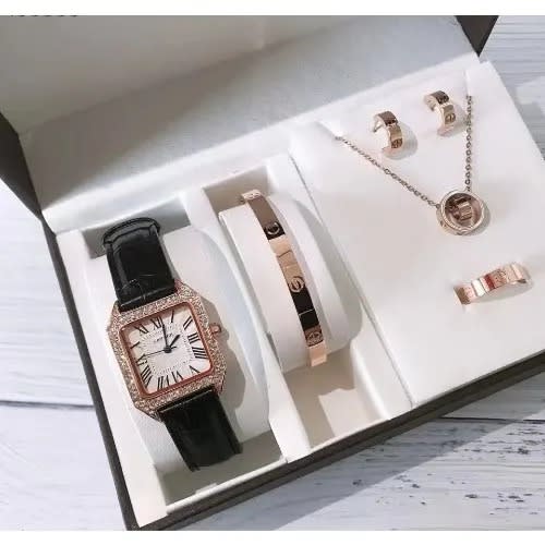 Jewellery Gift Set - Leather Watch - Black