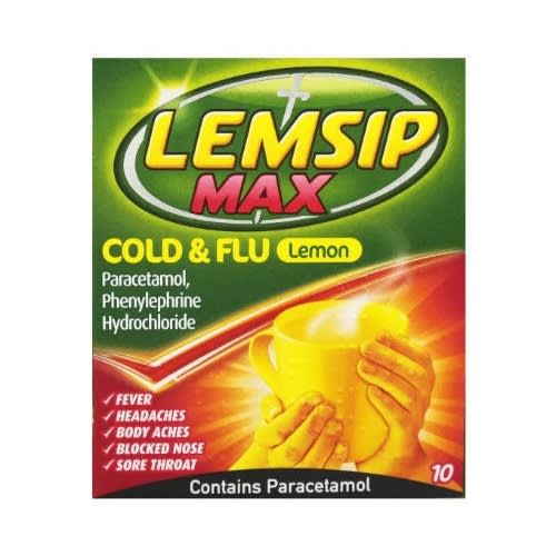 Max Cold & Flu Lemon Flavor For Catarrh,Fever,sSore Throat -10 Sachets