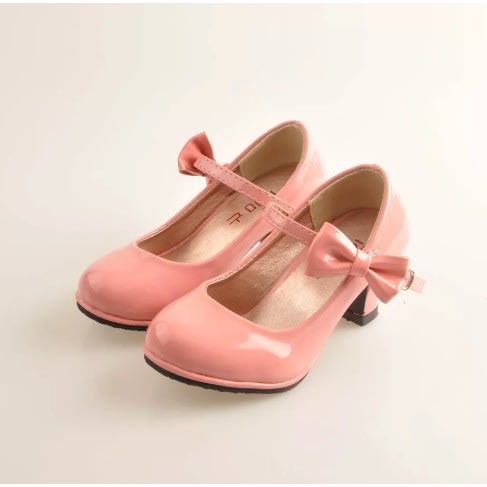 Bow Patent Leather Heeled Shoe  - Pink