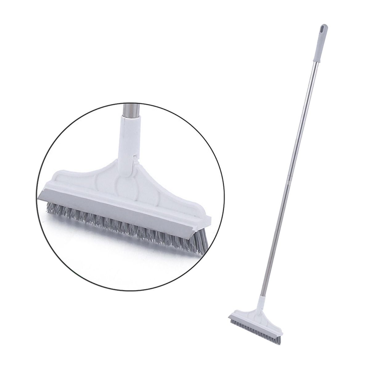 2 In 1 Floor Scrub Brush with Window Squeegee 120 Degrees Rotatable Long Handle Corner Gap Cleaning Brush for Cleaning Kitchen Bathroom Bathtub Tile Glass