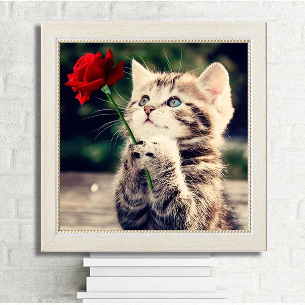 Diamond Mosaic Home Decoration Diamond Embroidery Kits DIY Rose and Cat Pattern Animals Diamond Painting Cross Stitch