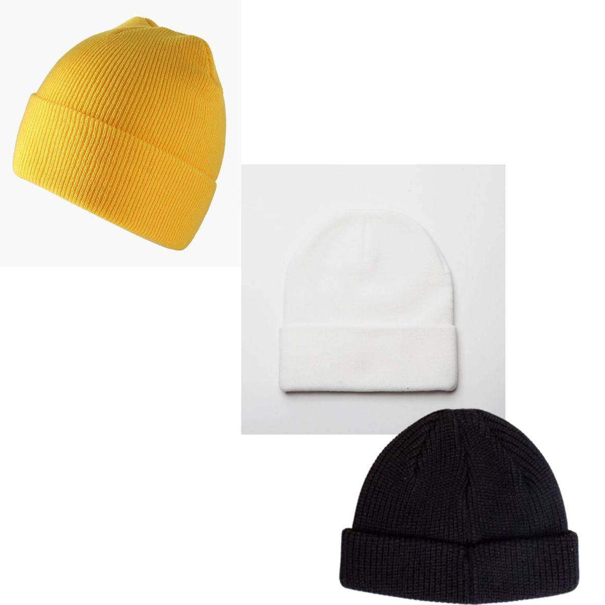 3pcs Unisex Head Warmer Beanie - Black, Yellow& White