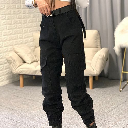 Ladies Overalls Casual High Waist Straight Pants-Black L