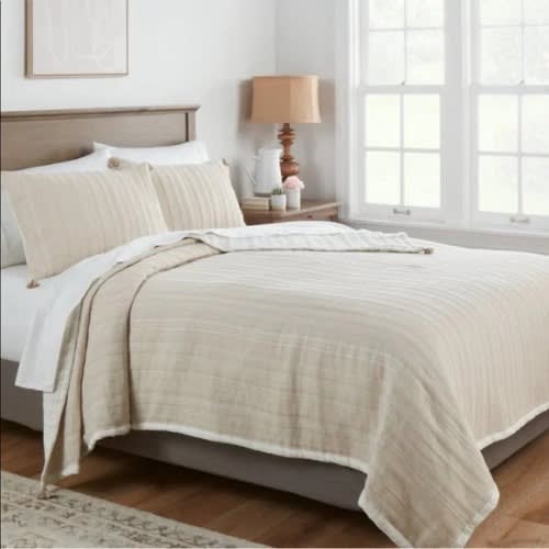 Threshold Reversible Matelasse Stitched Stripe Quilt -172.7cm X 233.68cm