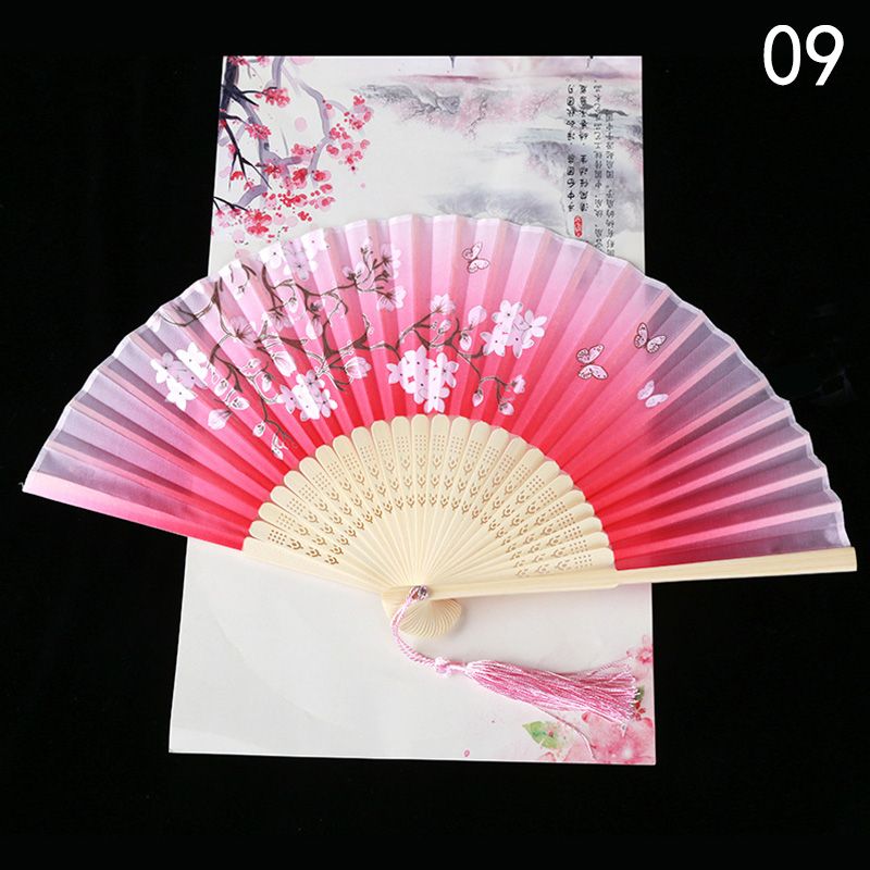 Chinese Folding Style Fans Bamboo Japanese Vintage Art Printed Fans Ancient Decoration Dance Cloth Crafts Fan Retro Hand Fan