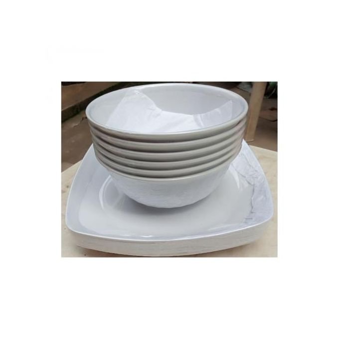 Big 12 Pieces Unbreakable Ceramic Bowl & Flat Slanted Plates