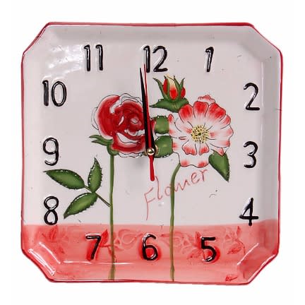 Ceramic Square Face Pink Flower Clock