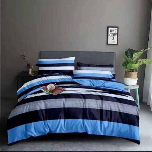 Modern Blue Striped Bedding Set