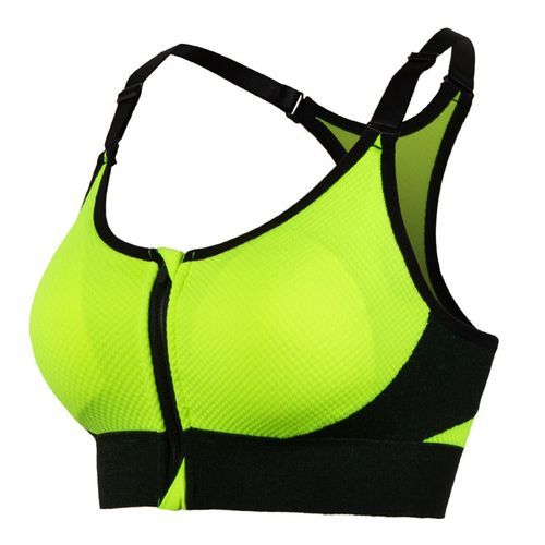 Women Yoga Sports Bras Front Zipper Padded Breathable(green)
