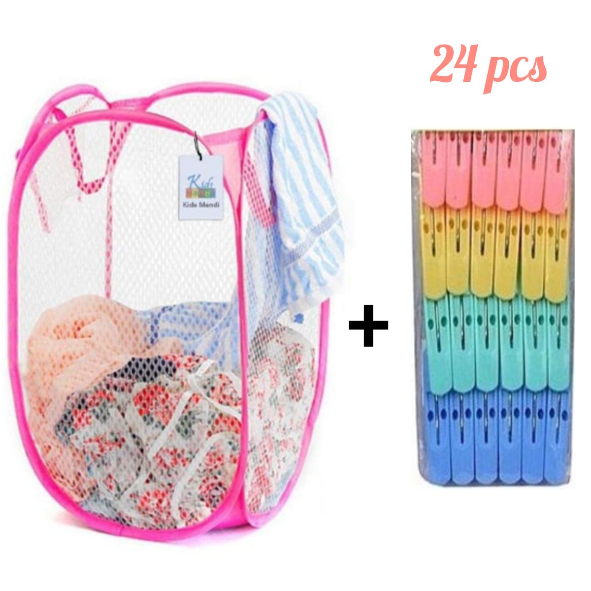 Mesh Foldable Laundry Basket Pink Colour