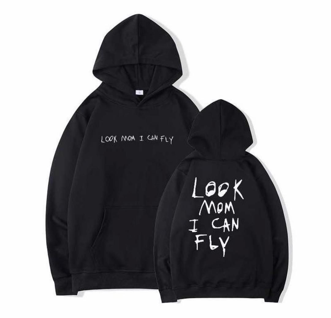Look Mom I Can Fly Printed Hoodie Black