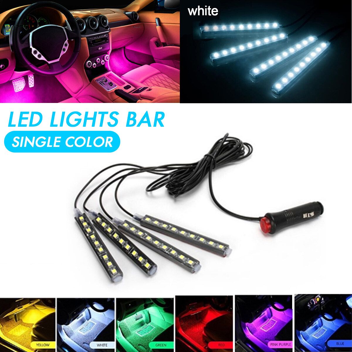 12V 9LED Car Interior RGB LED Strip Lights Atmosphere Decorative Neon Music Lamp Purple