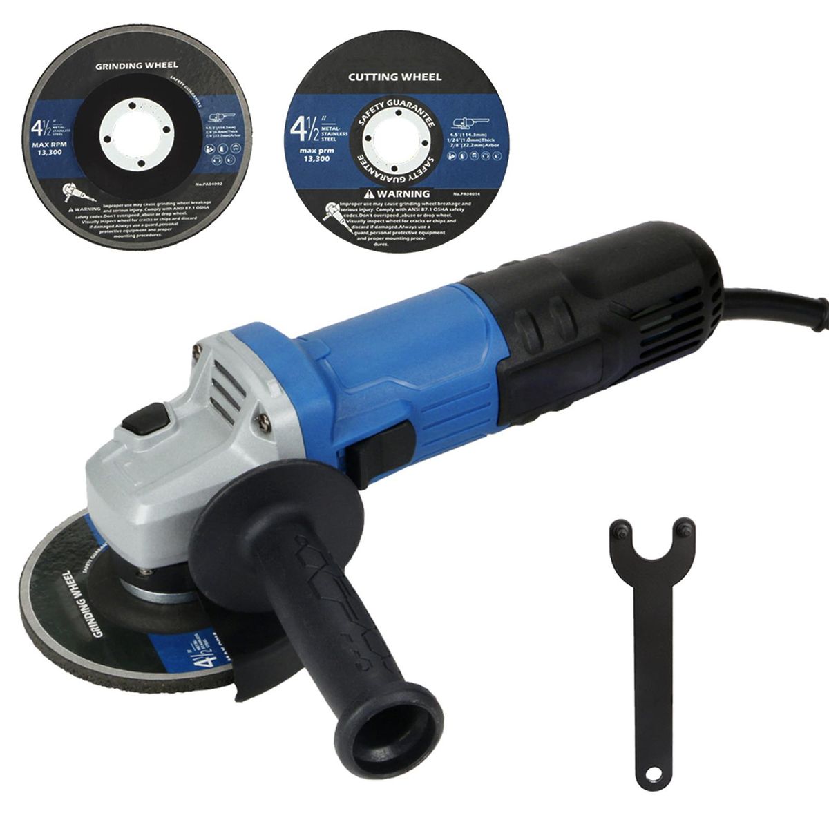 6 Amp 750W Grinder Power Tools, 11000RPM 4-1/2Inch Angle Grinder Tools With 3 Position Adjustable Support Handle, Fast Heat Dissipation, Include Metal Grinding Wheel, Safety Guard for Grinding/Cutting