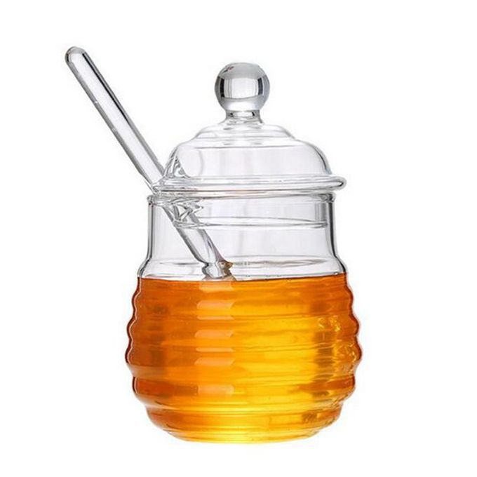 1 Pcs Honey Pot Glass Honey Jar With Dipper And Lid Cover 245ml