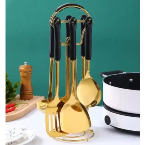 Gold Stainless Steel Cooking Spoon Set - 7pcs