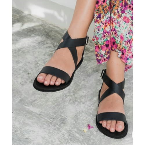 Female Black Crossed Leather Sandal
