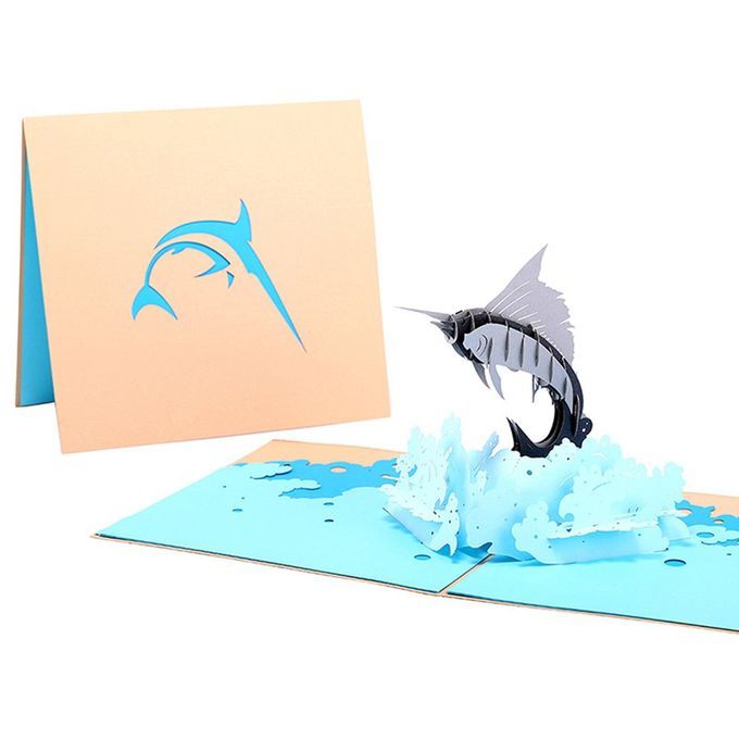 3D   Up Sailfish Greeting  Ards Envelope Post  Ard Birthday-Gold