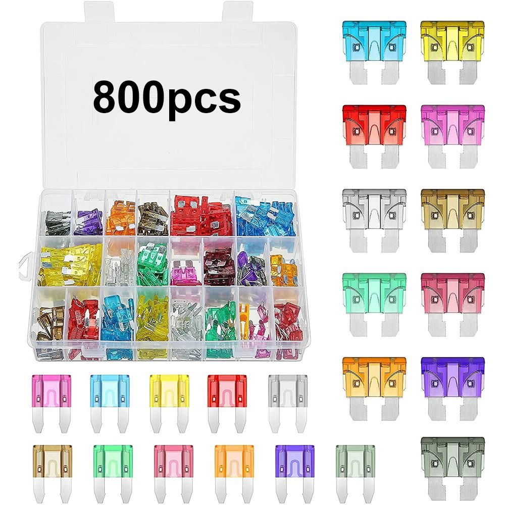 800pcs Car Blade Fuse Assortment Assorted Kit Mini Standard Size Blade Set Auto Truck Automotive Fuse With Storage Box