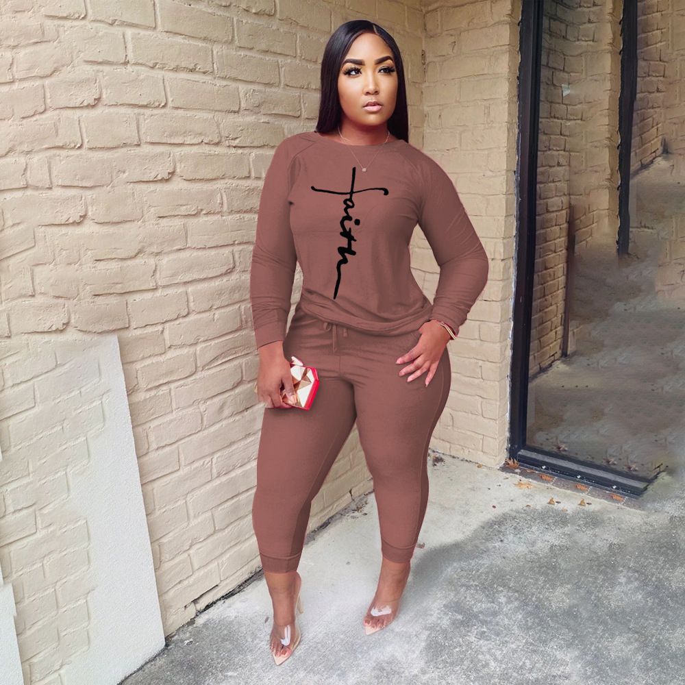 Casual Two Piece Sets Women's Tracksuits Set Fashion Letter Print Plus Size