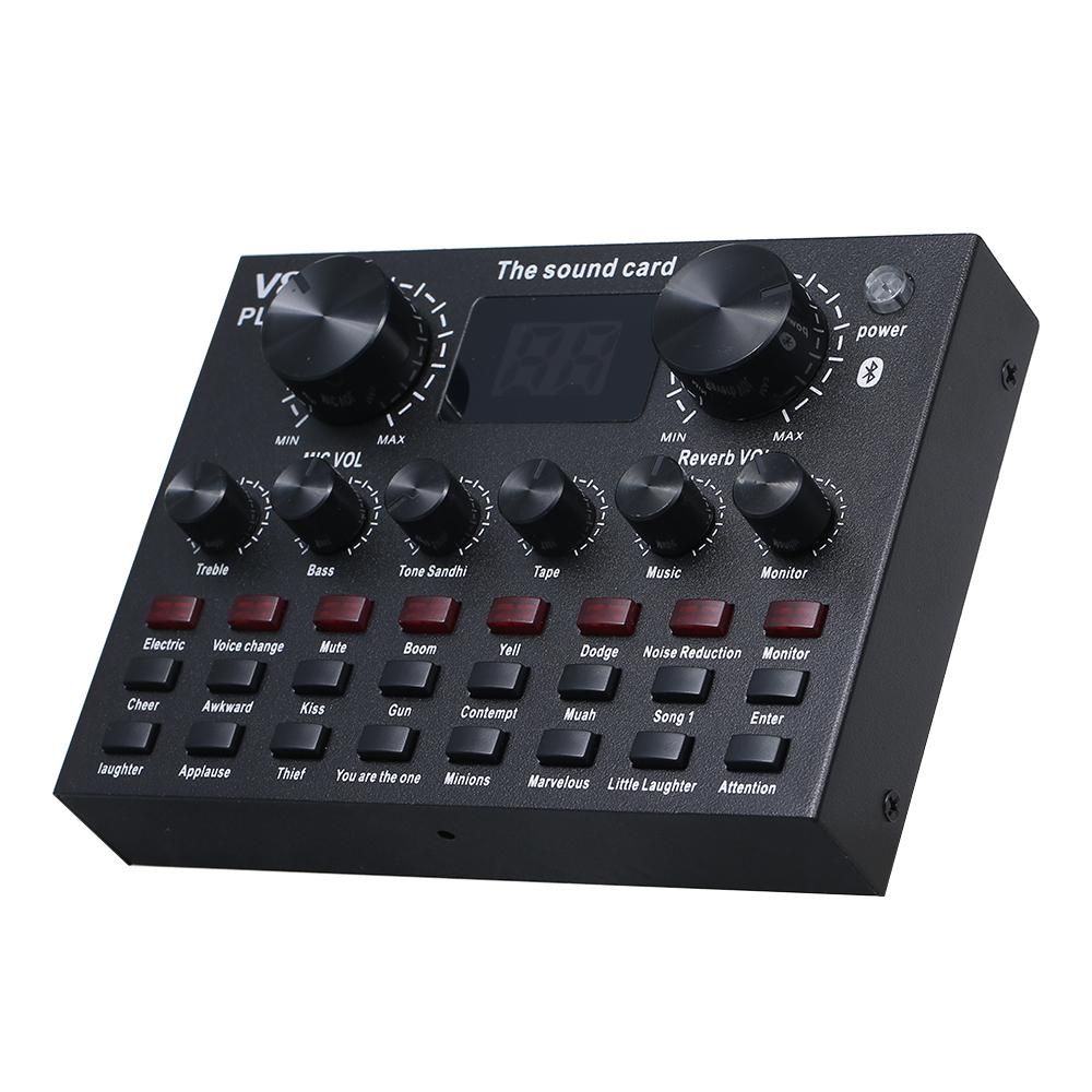 V8 Plus Live Sound Card with Audio Cable USB Cable BT Accompaniment Sound Effects Universal for Phone Computer