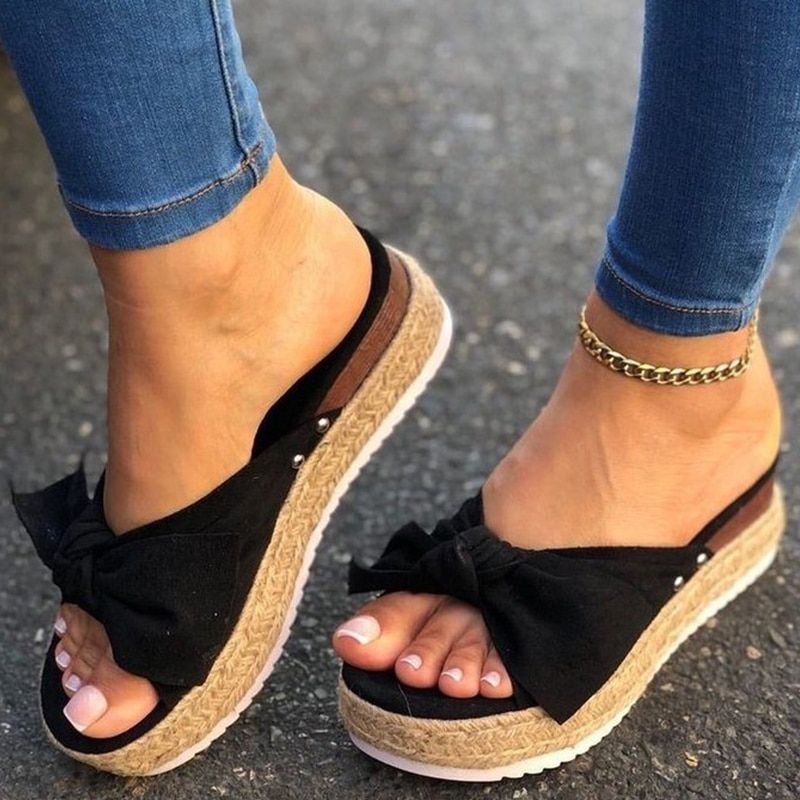 Sandals Shoes Women Open Toe Ladies Sandals Breathable Shoes Woman Bow-Knot Female Slippers Platform Sandals Plus Size43