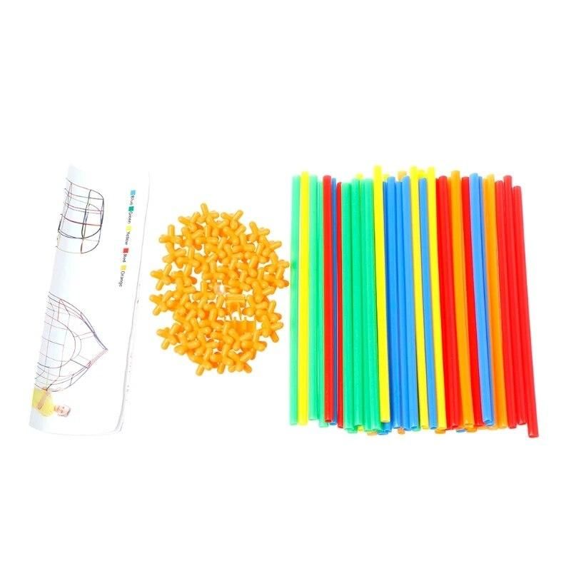 100Pcs Colorful Plastic Straw Assembled Building Blocks Children Educational Toy
