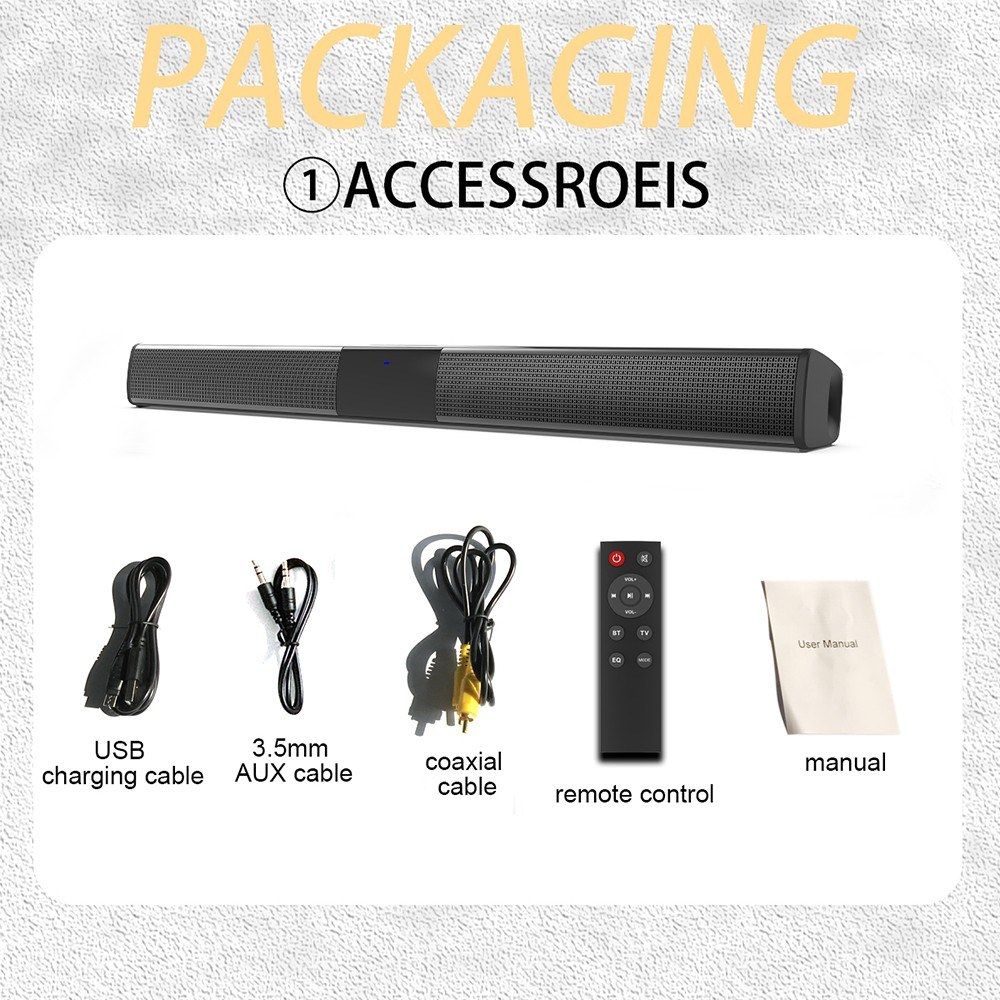 Wirelessly BT Connected 5.0 Soundbar Stereo Speaker With AUX