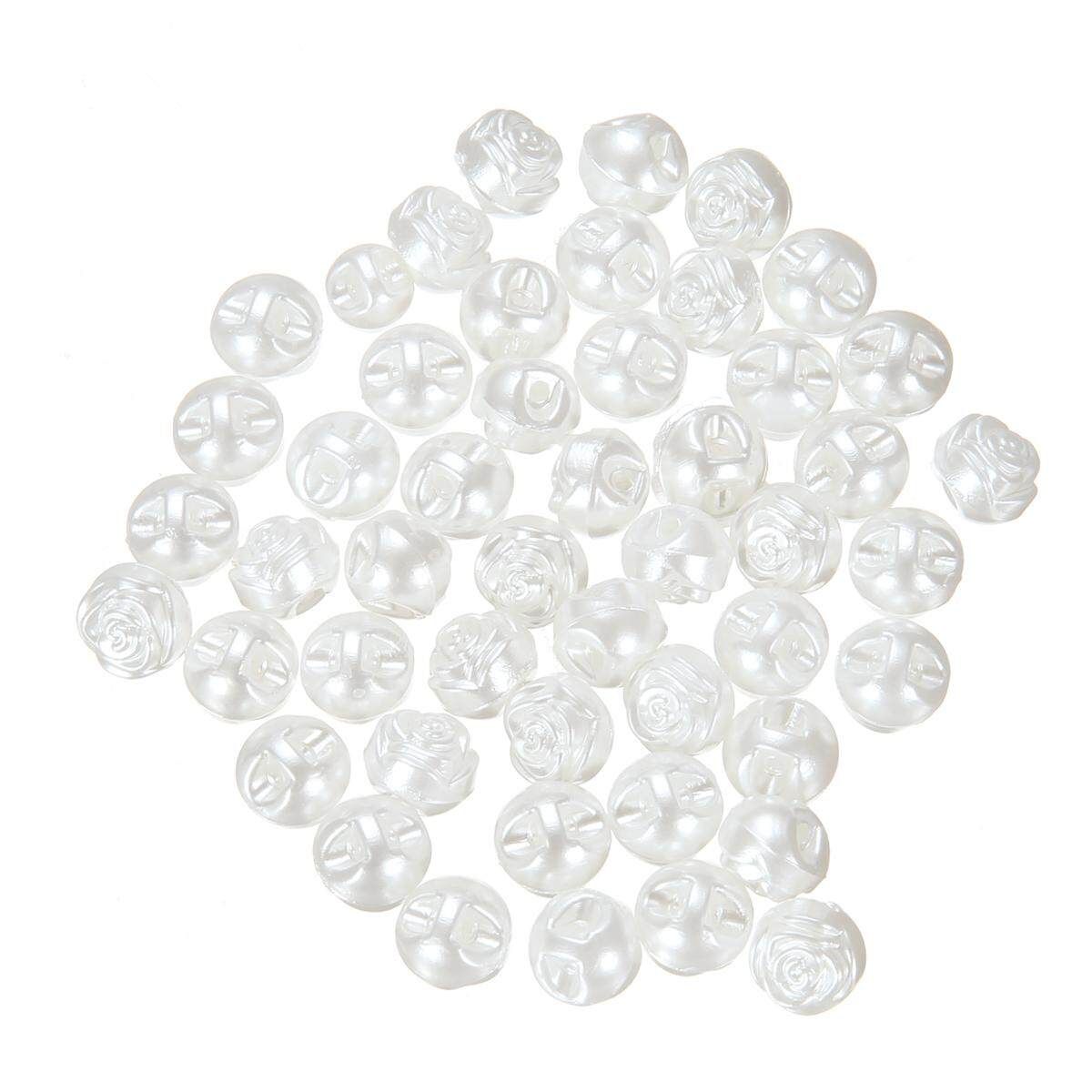 50pcs 9mm / 10mm One Hole Pearl White Flower Buttons For Sewing Scrapbook Wedding Craft Headwear Sewing Decorative Accessories