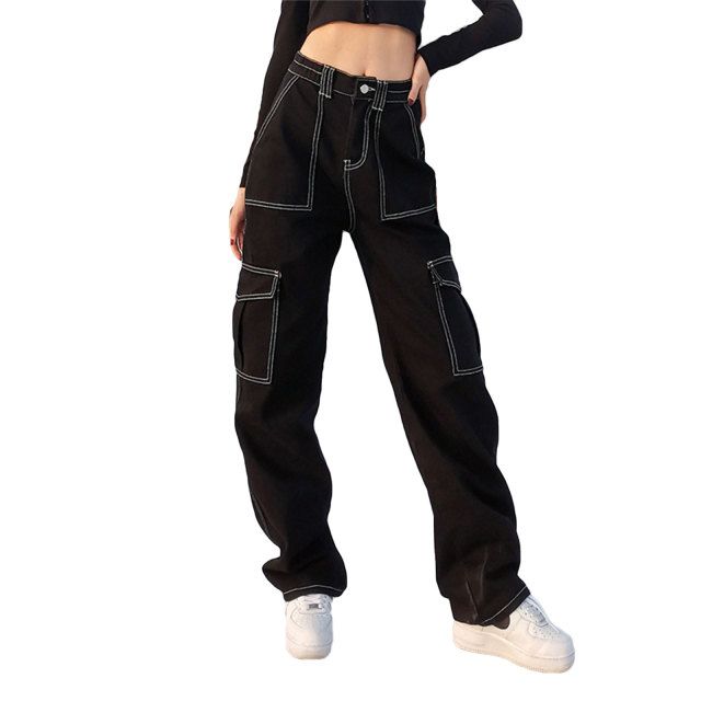 Women Straight Wide Leg Jeans Trendy Hip Hop Style High Waist Explosive