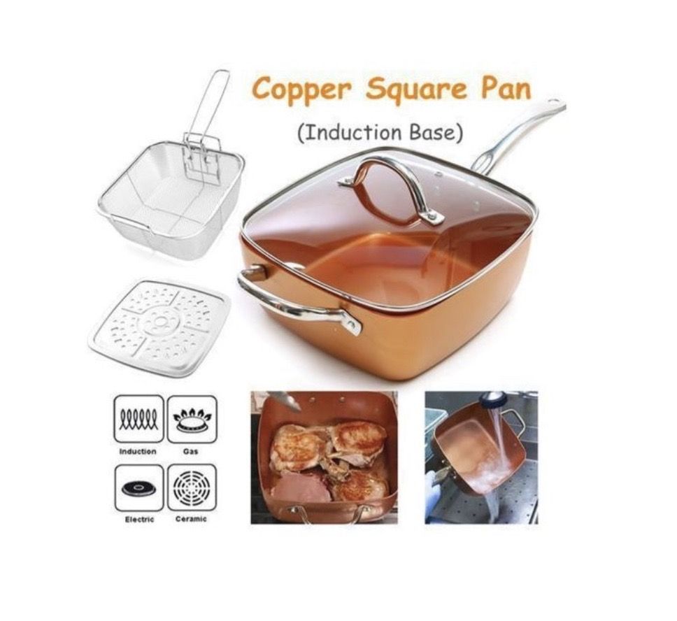Stainless Steel Copper Deep Square Non Stick Frying Pan 4 Piece Set