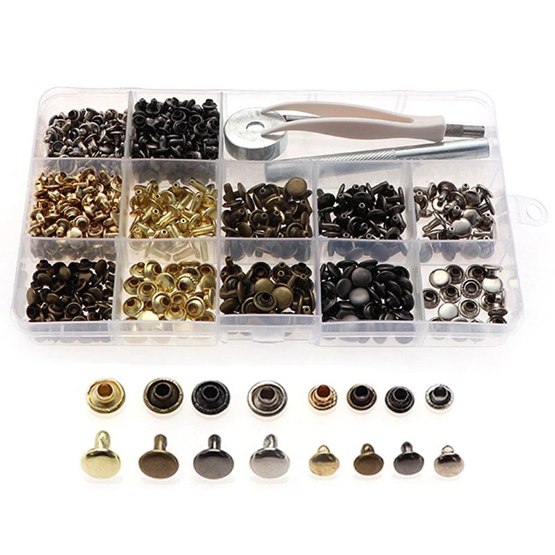 ABSF 240 Sets Of Boxes, Double-Sided Rivets, Leather, Metal Rivets, Rivets, Cap Nails + Installation Tool Kit + Pliers
