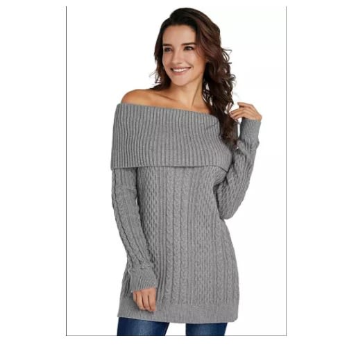 Gray Fold Over Poncho Style Sweater - Gray