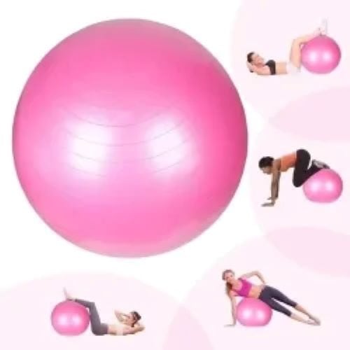 Gym Exercise Ball With Foot Pump - Pink