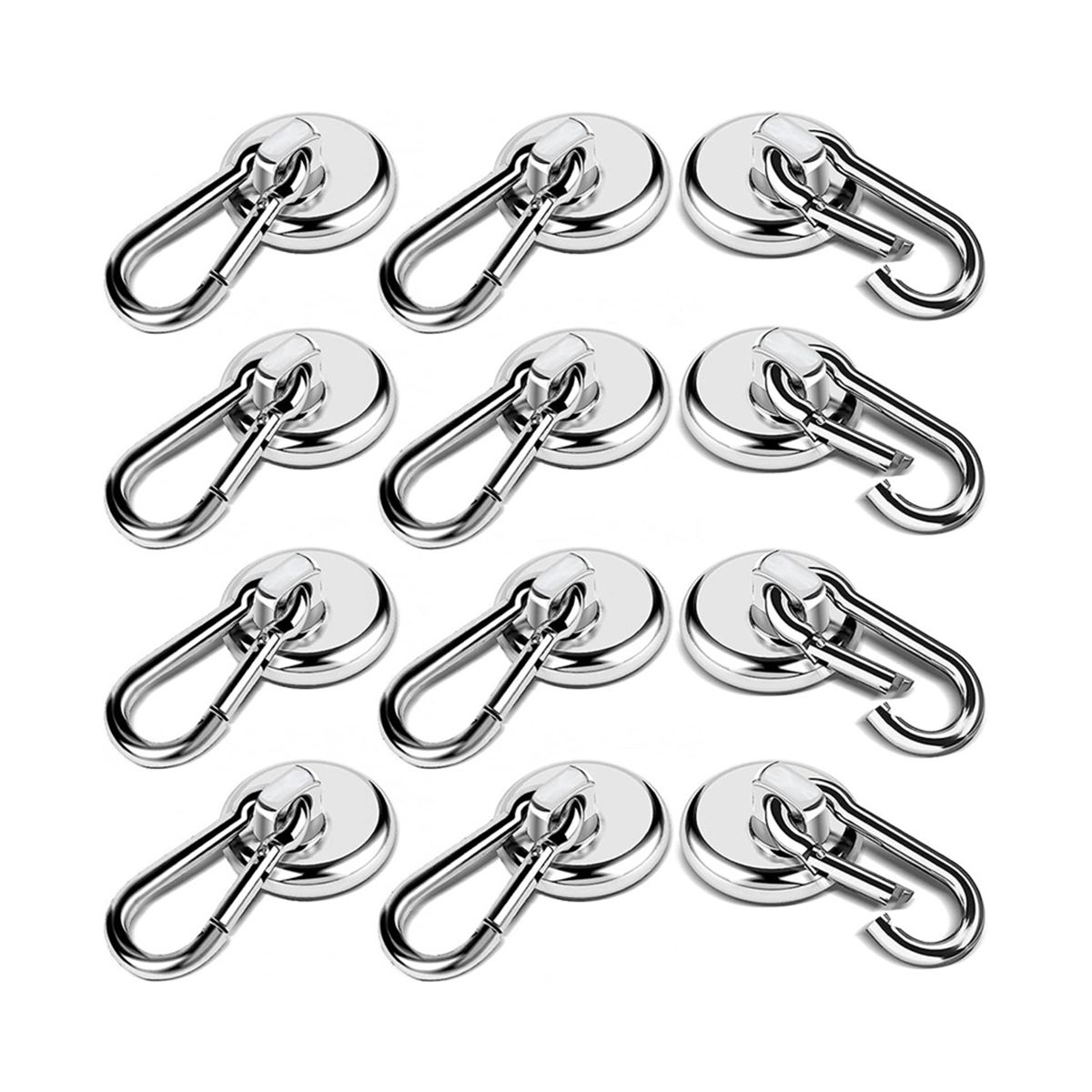 12 Pack Strong Magnetic Hooks, 60LBS Heavy Duty Magnet Hooks Strong Neodymium Magnets with Carabiner Hook