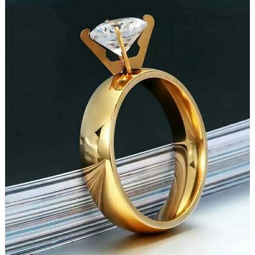 Stainless Steel Round Cubic Women Wedding Ring