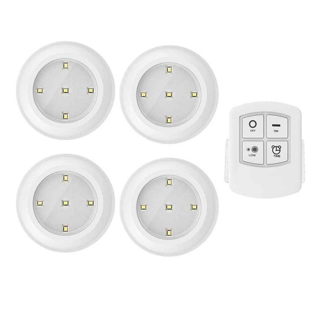 LED Under Cabinet Night Light Battery Operated Puck Lighting Closets Lights With Remote Control For Wardrobe Kitchen--4 Lamp And Remote