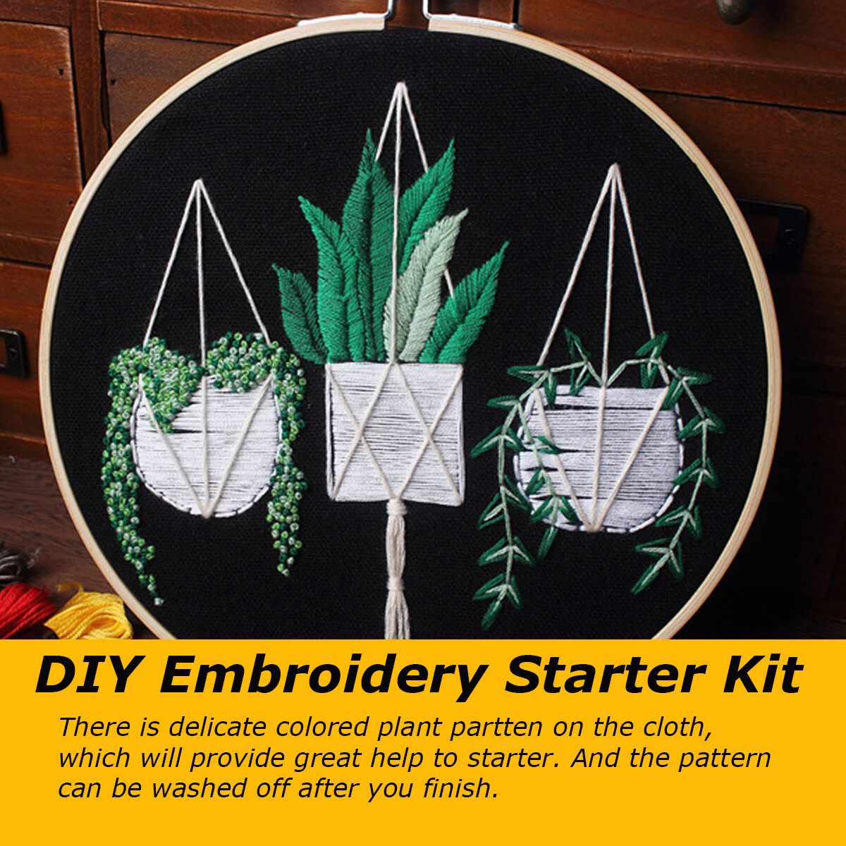 DIY Embroidery Starter Kit Plant Pattern Cross Stitch Needlework Without Hoop Pattern 1