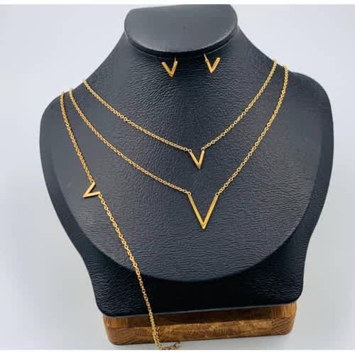 "V" Necklace Earring Studbracelet Jewelry Set Women
